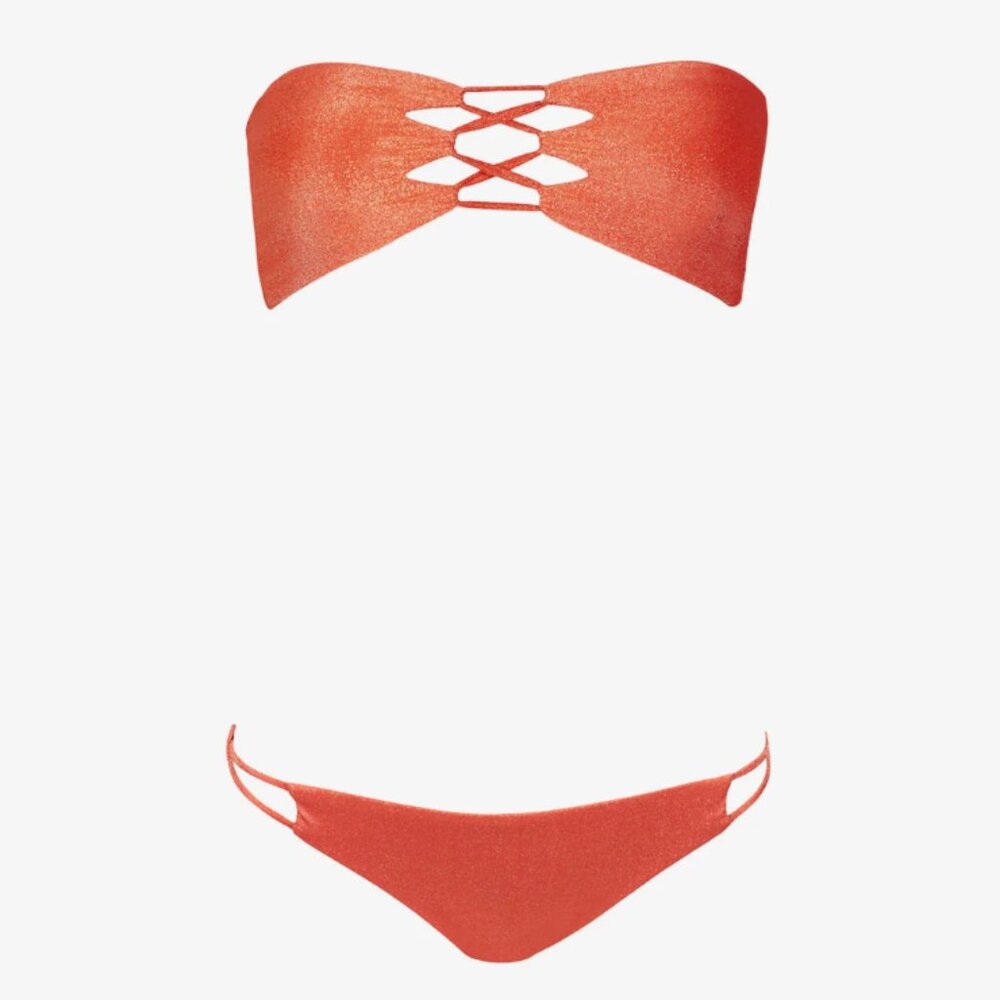Sara Cristina Hava Bikini with Bandeau Top and Bottom in Shiny Orange Size XS
